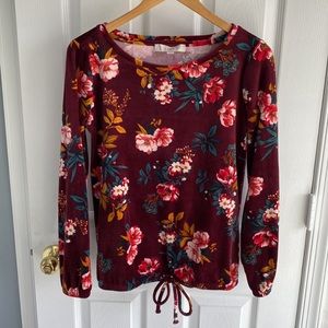 LOFT Velour Long Sleeve Floral Top